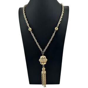 Vintage 1960s 1970s Retro Filigree Multichain Tassel Gold Tone 26" Necklace
